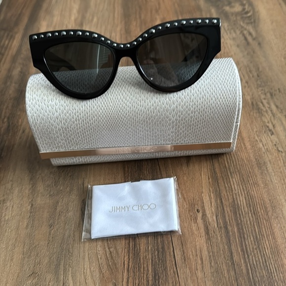 Jimmy Choo Black Cat-Eye Sunglasses with Silver Accents